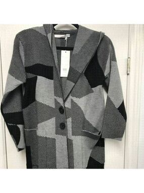 TODAYS Gray Plaid Full Length Shacket Coatigan Jacket With Hood Sz Large NWOT